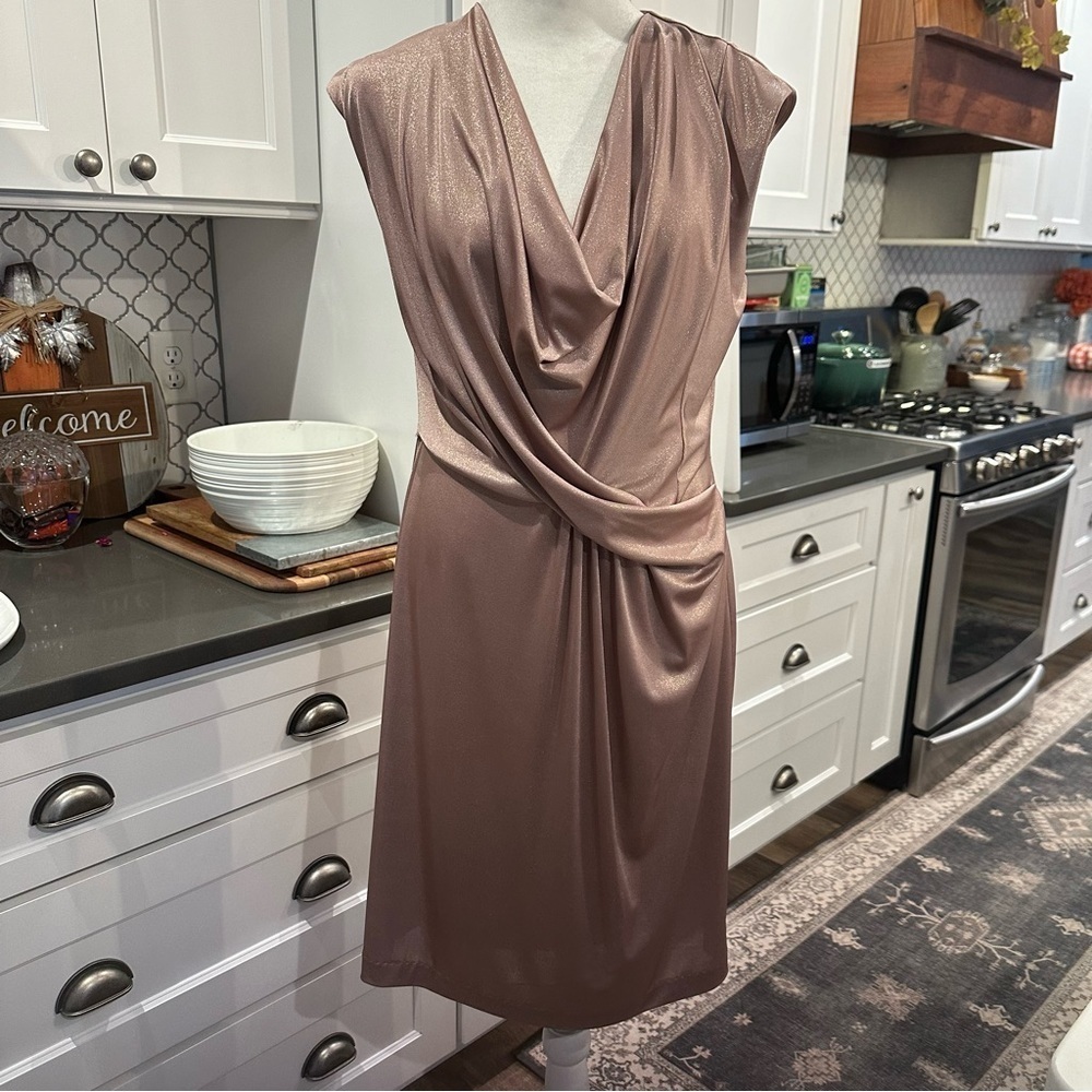 Donna Ricco Womens Scoop Neck Ruched Cocktail Dress Size 10 Blush Sparkle Party
